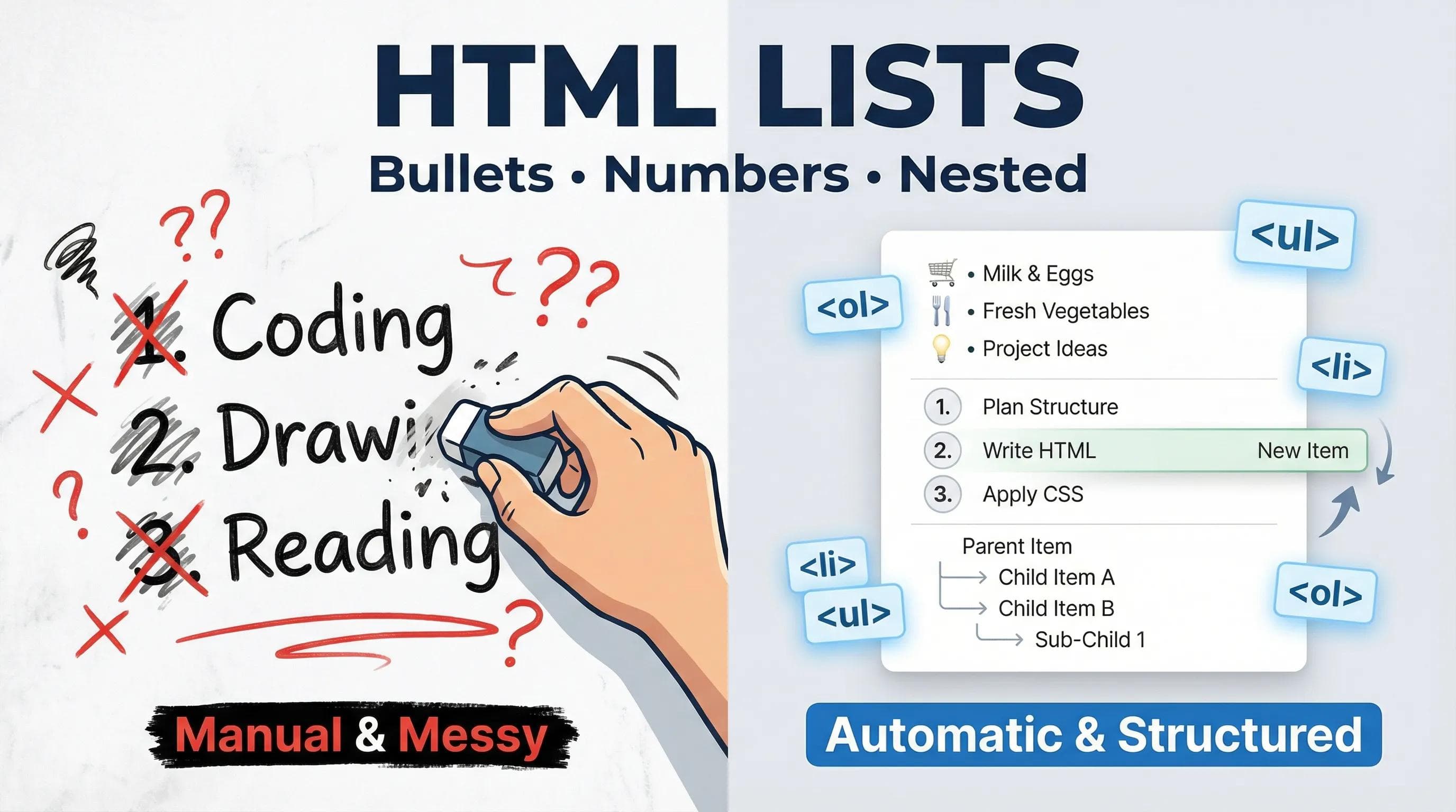 HTML Series: Mastering Lists – Bullets, Numbers, and Nested Structures (2026)